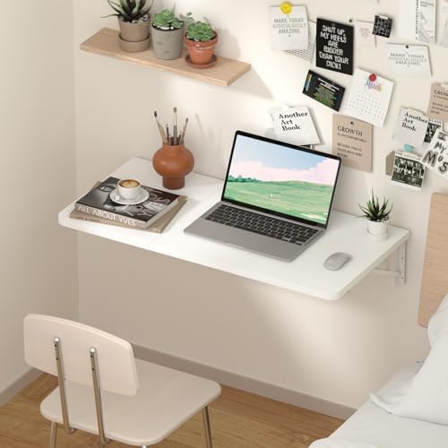 TEAMIX Wall Mounted Folding Desk for Small Spaces - White, 29.9 x 15.7inch