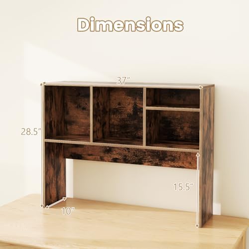 Giantex Desktop Bookshelf, Countertop Storage Hutch with 4 Shelves for Computer Desk, Dressing Tabletop Display Rack, Multipurpose Desk Hutch Storage Organizer for Home Office Dorm (Rustic Brown)