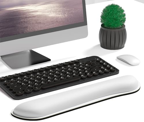 Dapesuom Enlarge Keyboard Wrist Rest, Cute Memory Foam Keyboard Wrist Cushion for Computer Desk Mats Support, Typing Pain Relief Ergonomic Mouse Pad Rests with Non-Slip Base for Gaming, Laptop, White