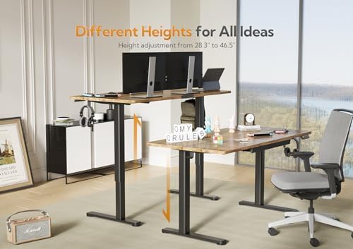 Claiks Electric Height Adjustable Standing Desk with Drawers, 63 x 24 Inch Sit Stand Desk for Home Office, Computer Desk Workstation,Rustic Brown