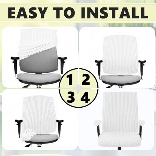 Tegeme Set of 4 Faux Fur Office Chair Covers with Armrest Covers, White