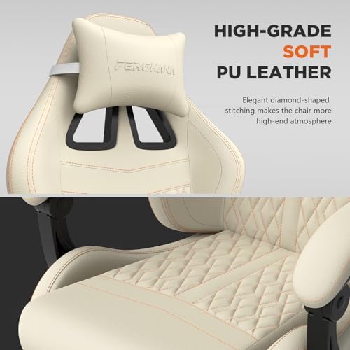 Ferghana Vintage PU Leather Gaming Chair, Ergonomic Reclining Racing Gamer Chair with Massage Lumbar Support, High Back Computer Office Chair with Footrest for Adults, White