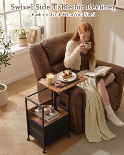 Faesun Night Stand with Charging Station & Swivel Top, Brown Black