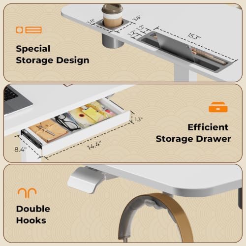 40"×24" Mobile Standing Desk with Drawer, Cup Holder & Hooks