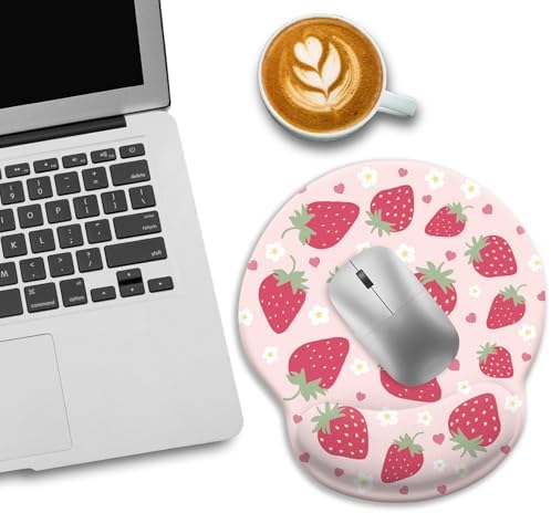 LIMKRIAN Pink Ergonomic Mouse Pad with Gel Wrist Rest, Strawberry Mousepad