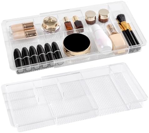 Oubonun Expandable Shallow Vanity Plastic Makeup Drawer Organizers, 2 Pack