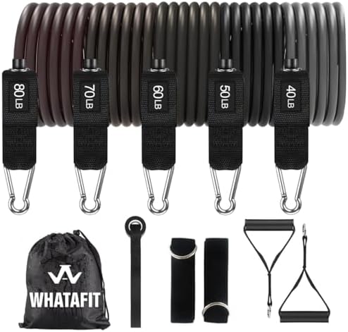 WHATAFIT Resistance Bands with Handles, 150 lb Exercise Bands Set