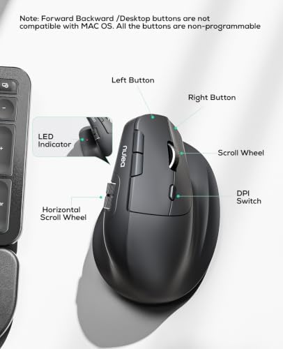 Nulea Ergonomic Vertical Wireless Mouse with Horizontal Scroll Wheel