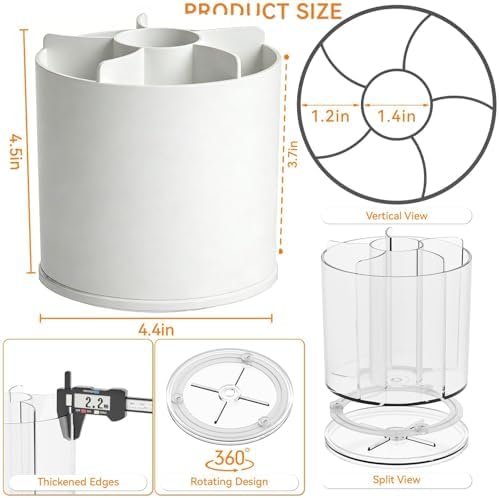Yieach 360 Rotating Acrylic White Pen Holders and Pencil Cups for Desk,Small Cute Desk Organizers Accessories and Makeup Brush Holder,Spinning Pencil Caddy School Supplies Organizer for Teacher,1PCS