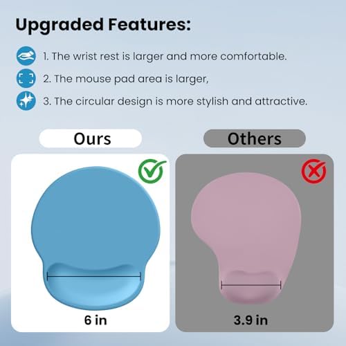 Mouse pad with Wrist Rest,Relieving Pain Memory Foam Computer pad, Ergonomic Desktop Mouse, Silicone Material Mouse pad, with Non-Slip PU Base (Blue)