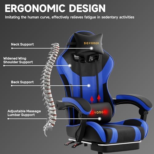 Ergonomic Gaming Chair,A Versatile 3-in-1 Video Game Chair for Work, Study, and Gaming,Features an Adjustable Backrest, Footrest, and Linked Armrests Office Chair for Adults,BlackBlue
