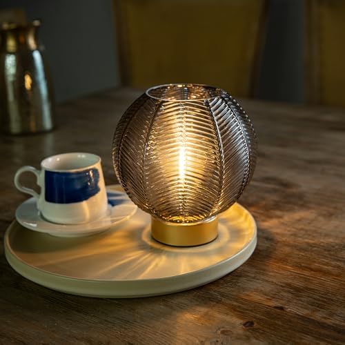 LUSHARBOR Battery Operated Decorative Glass Table Lamp with Timer Grey