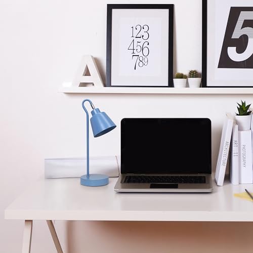Simple Designs LD1079-BLU 16" Sleek Essentials Metal Looped Desk Task Lamp with Adjustable Shade, for Office, Desk, Nightstand, Dorm, Blue