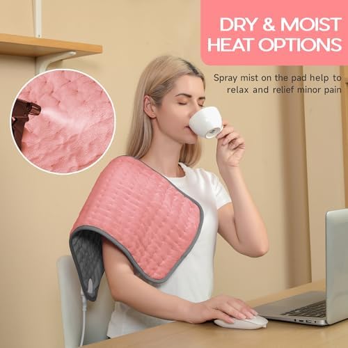Heating Pad for Period Cramps, Heating Pad for Back/Neck/Shoulder Muscle Pain, 6 Heating & 4 Timer Setting, Auto Shut Off, Moist Heat & Machine Washable, Pink Birthday Christma s Gifts for Women Mom