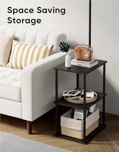 PARTPHONER Floor Lamp with Table, Night Stand with Lamp, Narrow Side Table with 3CCT LED Bulb, Small Coffee Table, Modern End Table with Storage Shelves for Living Room Bedroom Home Décor, Black