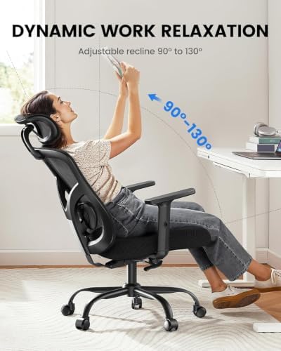 NOBLEWELL Ergonomic Office Chair with Padded Lumbar Support, 2D Headrest, Adjustable Armrests, Upgraded Contoured Seat Cushion, 130° Rocking Tilt, Computer Gaming Chair for Home Office, Pack of 10