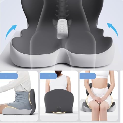 Orthopedic Seat Cushion, L-Shaped Memory Foam Back and Seat Cushion with Lumbar Support, Ergonomic Non-Slip Car Seat Cushion for Office Chair, Car, Wheelchair, Tailbone Pain Relief (E Type)