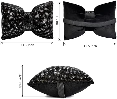 4 PCS Bling Car Pillows,Rhinestones Bowknot Car Headrest Pillow,Black