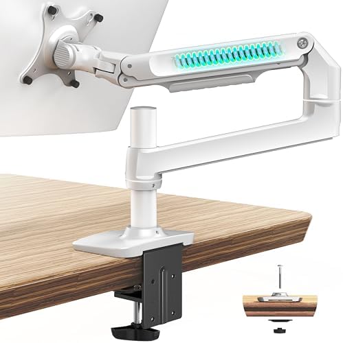 Ergounion Heavy Duty Single Monitor Arm, Mechanical Spring Desk Mount for 13-40 Inch Ultrawide Screens, Holds up to 25lbs, High-Grade Aluminum VESA Mount with C-Clamp & Grommet Base, No-Droop, White