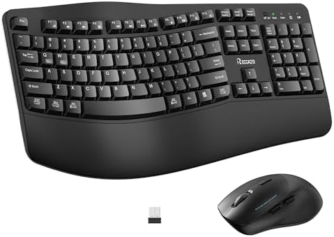Wireless Keyboard and Mouse Combo,2.4G Full Size Wave Keys Ergonomic Keyboard with Wrist Rest for Natural Typing, 3 DPI Adjustable Ergonomic Silent Mouse for Computer/Laptop/Windows/Mac (Black)