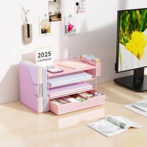 Wood Desk Organizers and Accessories with File Holder & Catalog Racks