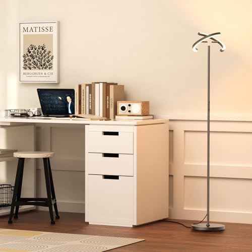 SIBRILLE Gunmetal Gray LED Floor Lamp - Rotatable Standing Lamp for Living Room Bedroom, 22W Dimmable Floor Readig Light with Touch/Remote Control, Modern Corner Lamp for Office, Brightness Adjustable