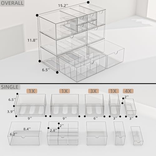 Clear 10-Drawer Stackable Desk Organizer Storage Set