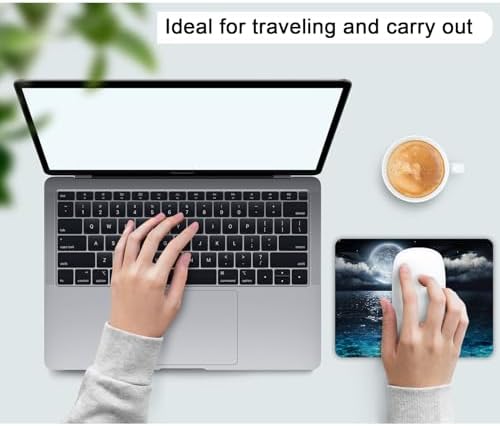 Small Mouse Pad, Mini Mouse Pad 6 X 8 Inch with Non-Slip Rubber Base for Keyboard Tray Laptops Wireless Mouse Home Office Travel, Washable & Portable (Moon and Ocean)