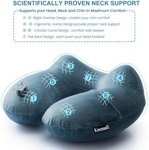 Keemall Inflatable Travel Neck Pillow, Cervical Support for Airplane & Car