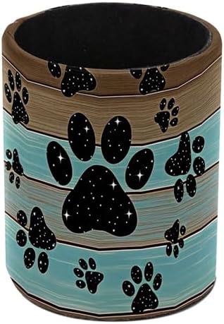 Teal Brown Wood Grain Galaxy Paws Pen Holder Pencil Organizer Cute Pencil Cup Desk Decor Makeup Brush Holder PU Multifunctional Office Supplies for Home Classroom School