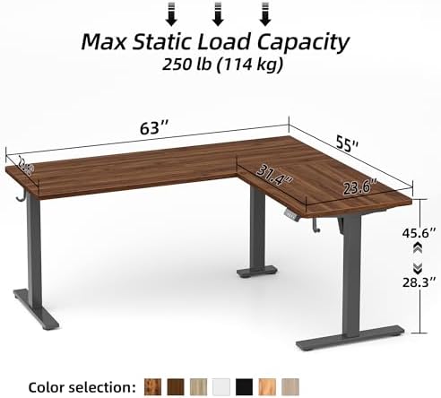 TIQLAB L Shaped Standing Desk Adjustable Height, Electric Corner Standing Desk, 63 x 55 inch Sit Stand Computer Table with Splice Board, Black Walnut