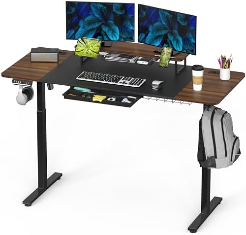 SHW 62-Inch Electric Height Adjustable Standing Desk, Walnut