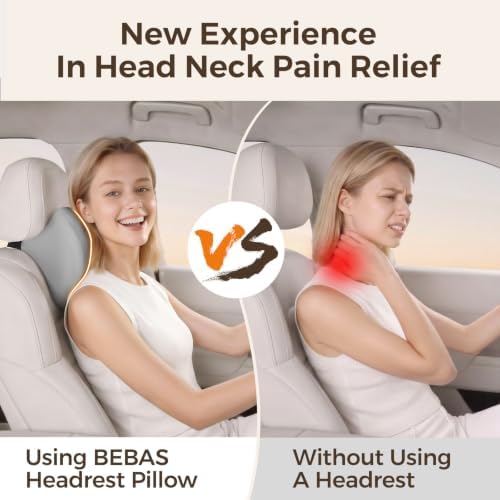 BABUR Ergonomic Memory Foam Car Headrest Pillow with Dual-Wing Support,Gray