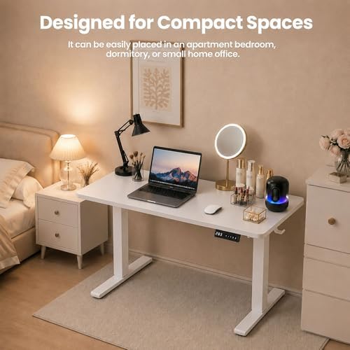 35" x 20" Electric Standing Desk, Compact Height Adjustable Desk for Small Spaces, Small Ergonomic Sit Stand Workstation for Home Office Bedroom Apartment (White)