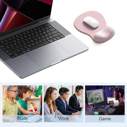 Ergonomic Mouse Pad with Gel Wrist Support, Comfortable Wrist Rest Mousepad with Non-Slip PU Base for Pain Relief, Desk, Home & Office, Pink Serenity
