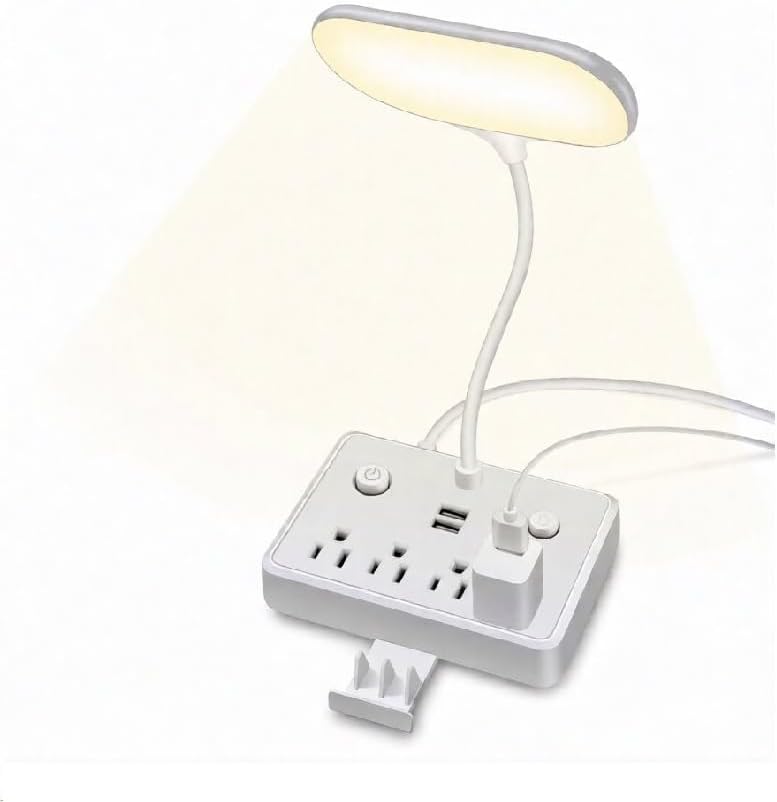 LED Desk Lamp with 4 AC Outlets, 2 USB Charging Ports, Gooseneck, Dimmable, 4ft Cord for Reading, Working, Studying