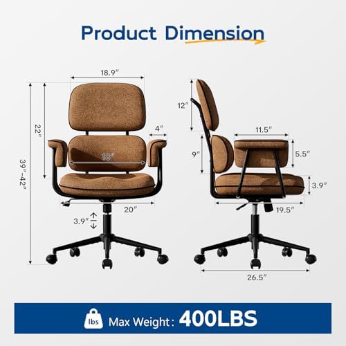 HomeZeer Brown Office Chair, Memory Foam Seat Mid Century Modern Desk Chair