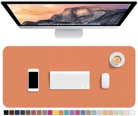 Hsurbtra Desk Pad, 30" x 14" PU Leather Desk Mat, XL Extended Mouse Pad, Waterproof Desktop Blotter Protector, Non-Slip Ultra Thin Large Laptop Keyboard Writing Mat for Office Home, Orange Pink
