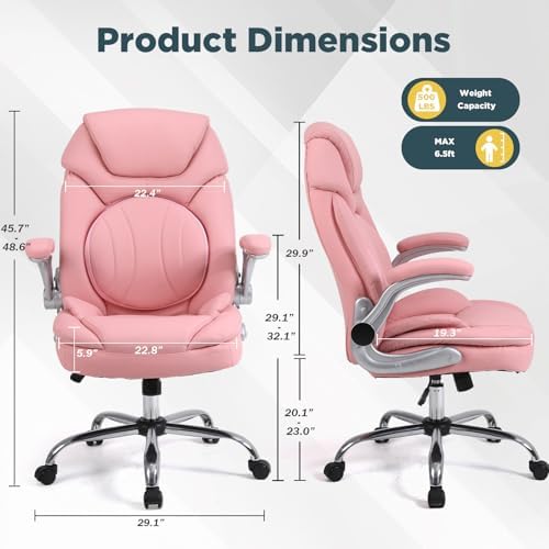 Plus Size Criss Cross Wide Comfy Office Desk Chair with Back Support, Pink