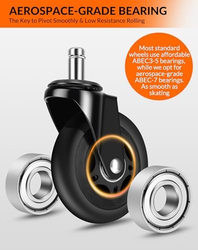 Office Chair Wheels, Outstanding Replacement Roller Blade Wheels for Office Gaming Desk Chairs - 3 Inch Caster Wheel Set of 5 Heady Duty Safe for Hardwood Floors and Carpet, Smooth & Quiet - Black