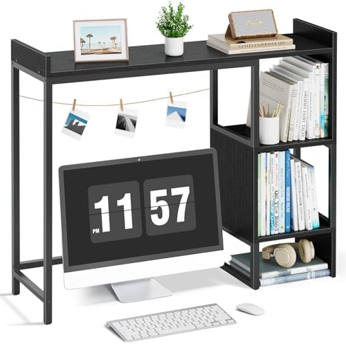 Black Desk Hutch Top Only Dorm, Desktop Shelf Bookshelf 37" Organizer Shelves for Computer Dorm Office