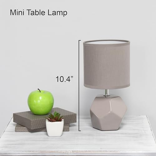 Simple Designs LT2065-GRY-LB 10.24" Round Geometric Prism Mini Table Lamp with Matching Fabric Shade, LED Bulb Included, Gray