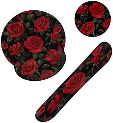 Vintage Red Rose Ergonomic Wrist Support Keyboard Mouse Wrist Rest Set, Computer Office Comfortable Wrist Rest for Mouse Easy Typing
