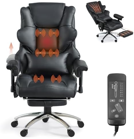 Vibration Massage Heated Office Desk Chair with Foot Rest, Black