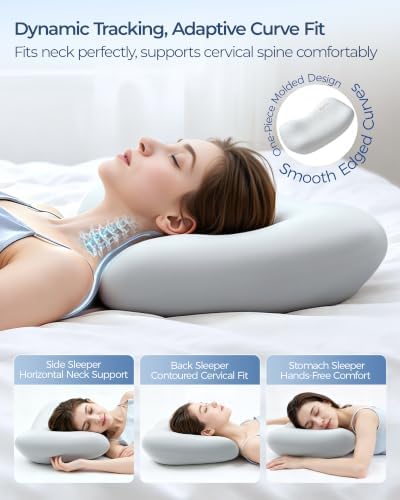 Kayfia Cervical Neck Pillow Side Sleeper Pillow for Neck Pain Relief, Grey