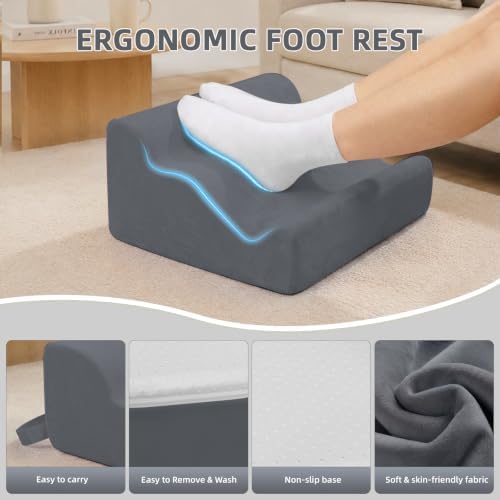 Foot Rest Ergonomic Pillow for Under Desk at Work & Handle Gray