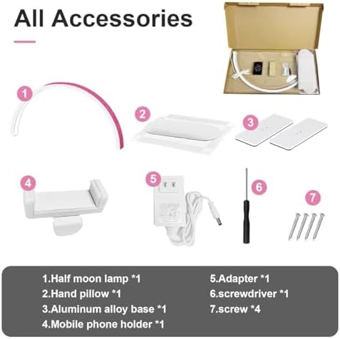 Half Moon Light for Nail Desk - 29-inch LED Nail Tech Lamp with Hands Pillow, Phone Holder，Dimmable Arch Design,48W Portable Manicure Light for Salon and Home Use（Pink-Pink Diamond）