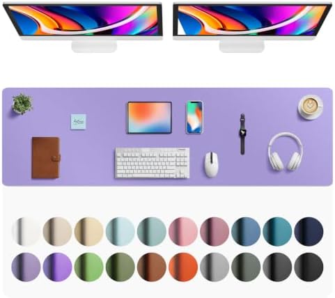 Aothia Faux Leather Desk Mat Mouse Pad, 63" x 17", Light Purple