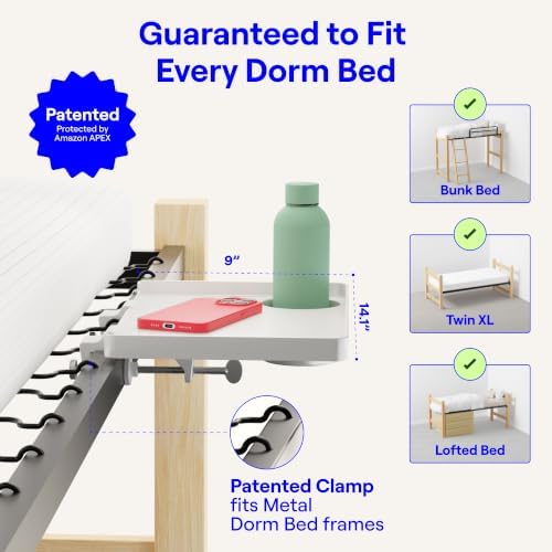 BedShelfie Bedside Shelf for Dorm Room - Dorm Essential 2.0, White