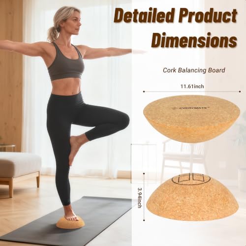 EVERYMATE Cork Balance Board Kit, Foot & Ankle Strengthener with Massage Roller/Ball,Balance Board Half & Half-Moon Ball, for Enhance Mobility & Prevent Falls Improve Foot Function for Home/Office/Gym